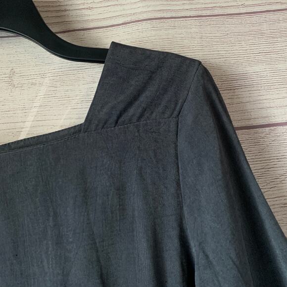 Jacqueline Ferrar Charcoal Gray Blouse 3/4 Sleeves Square Neckline Size 8 - Picture 15 of 16